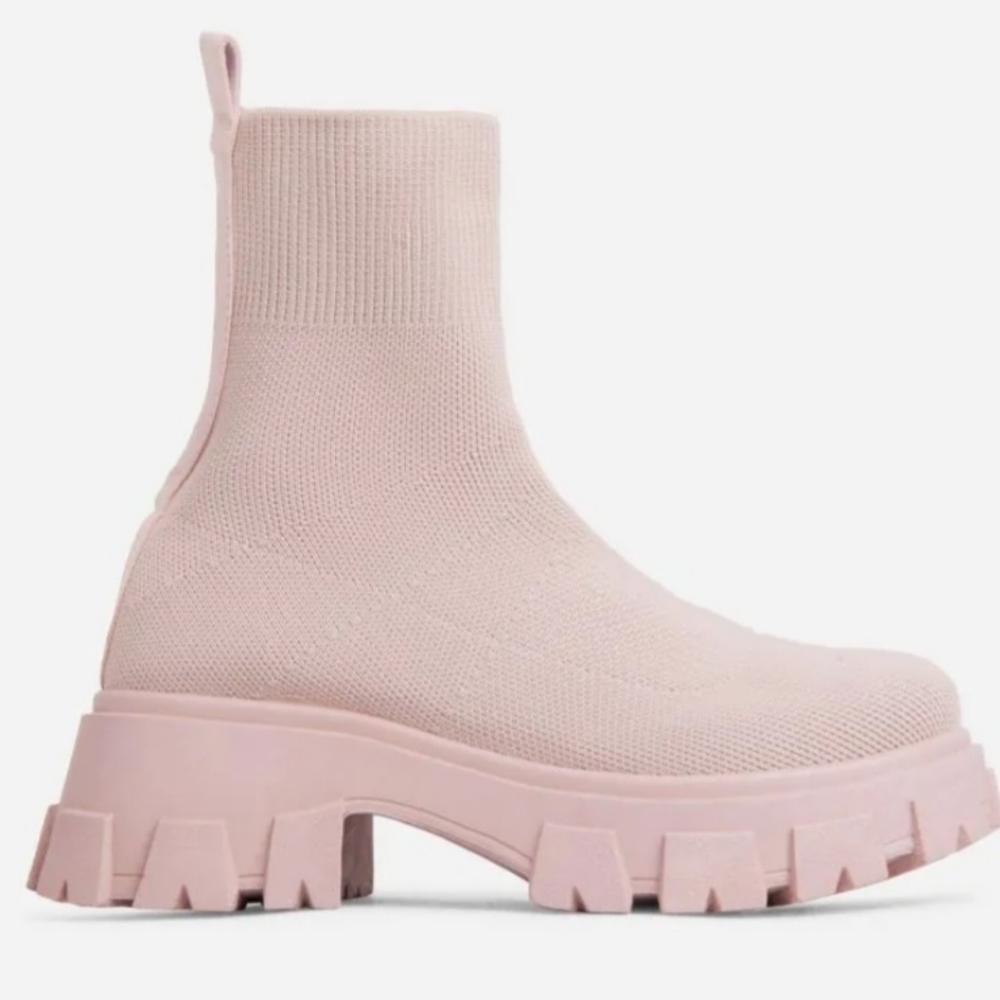 EGO DONT TRUST CHUNKY SOLE ANKLE SOCK BIKER BOOT LIGHT PINK